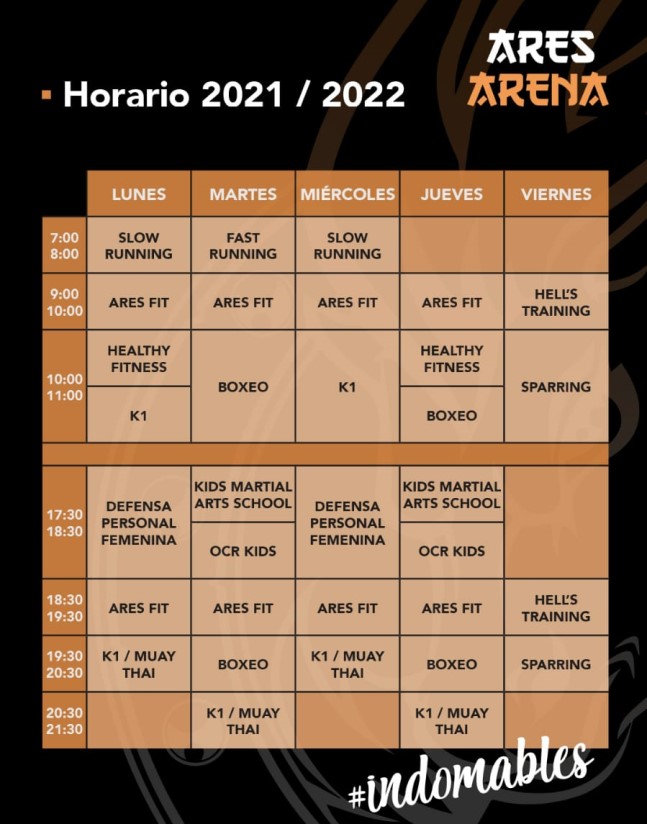 Horario  club Ares Arena Artes Marciales, Muay Thai, Boxeo, Fitness en Mollet